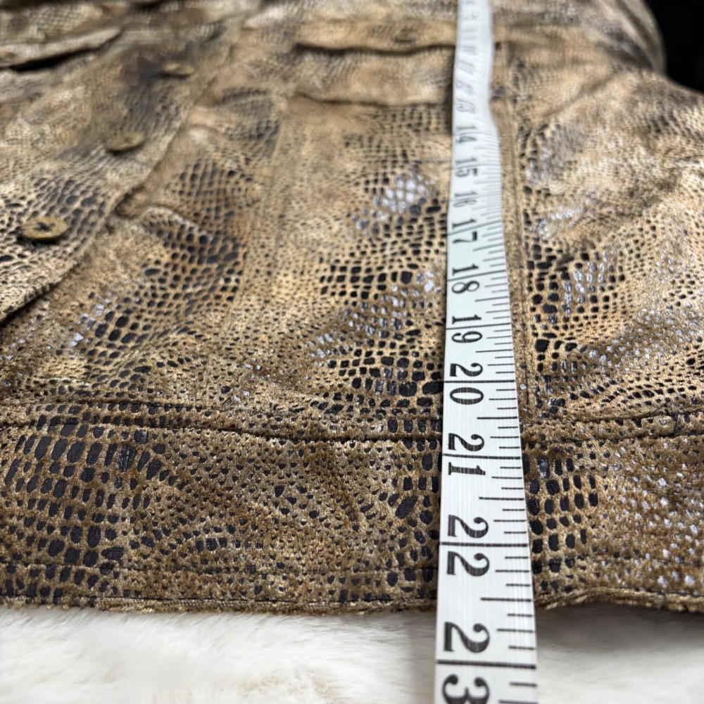Carole Little Women Metallic Snakeskin Print Button Front Trucker Jacket Gold 12 - Picture 5 of 7